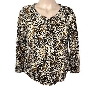 2x Merona Leopard Print Blouse Long Sleeve Button Down Front Plus